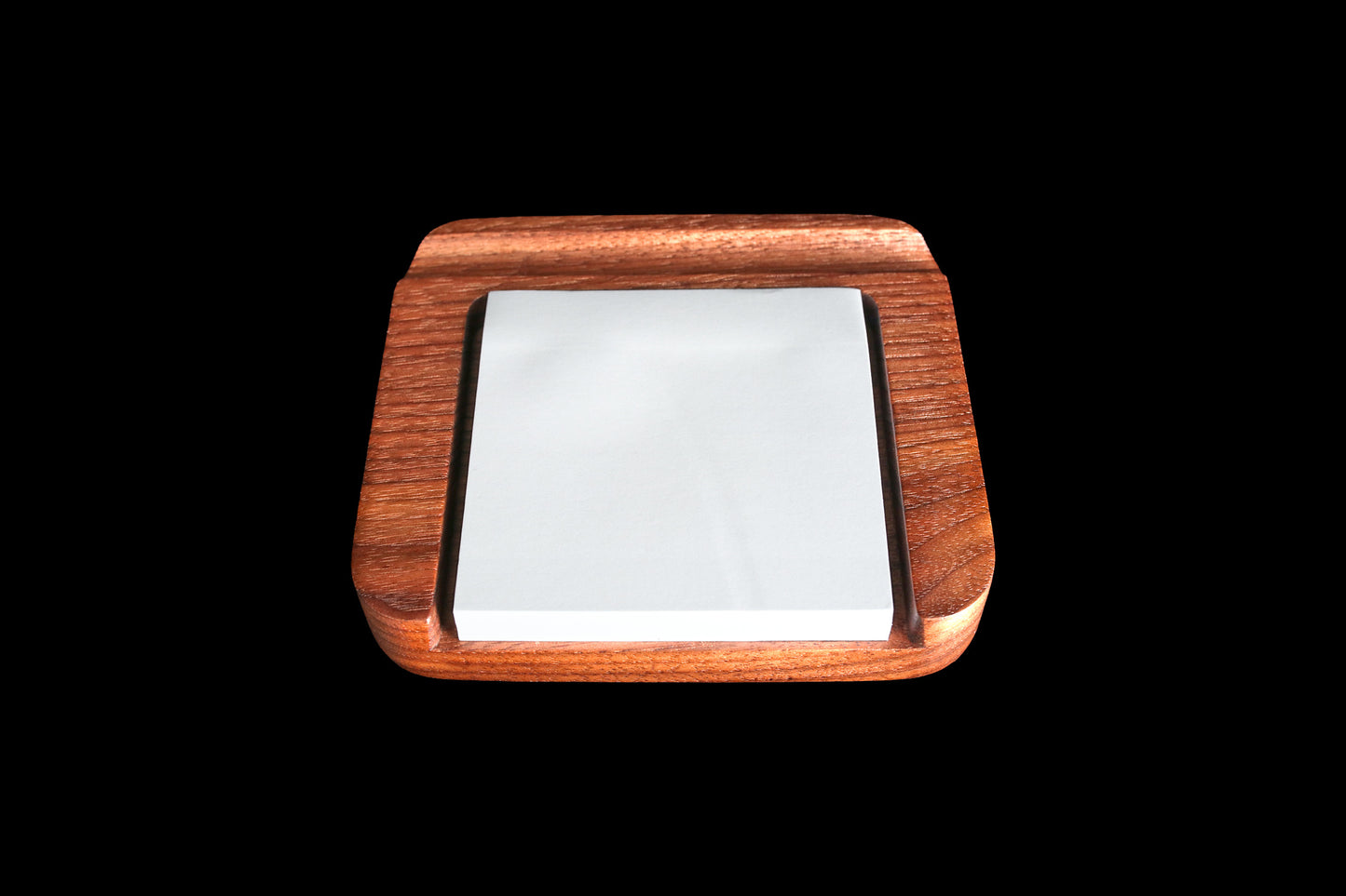 Walnut sticky note caddy from above