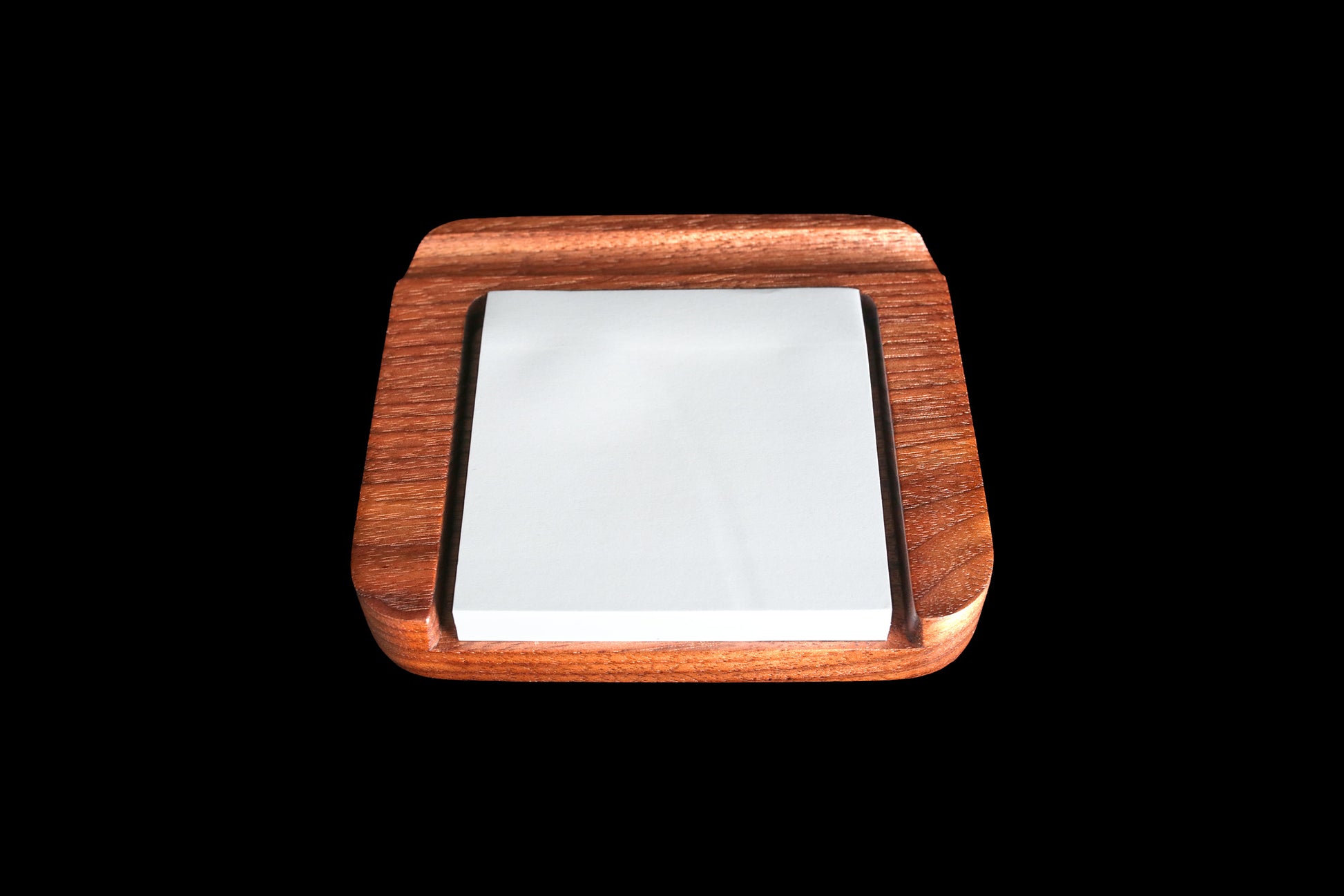Walnut sticky note caddy from above