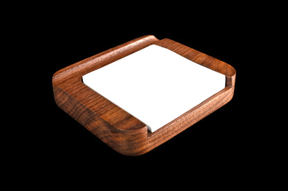 Walnut sticky note caddy from angle