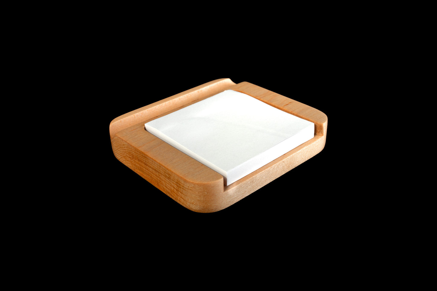 Maple sticky note caddy from angle